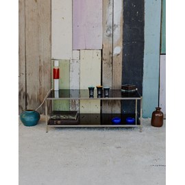 Table basse en verre fumé et chromée n°936