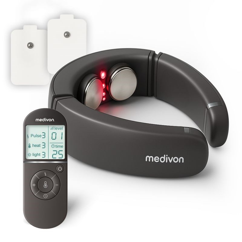Masseur chauffant cou impulsions vibrations anti-douleur avec 2 électrodes mediv