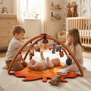 Tapis d'éveil premium 2-en-1 spirale d'activité incluse - thème: la forêt Orange