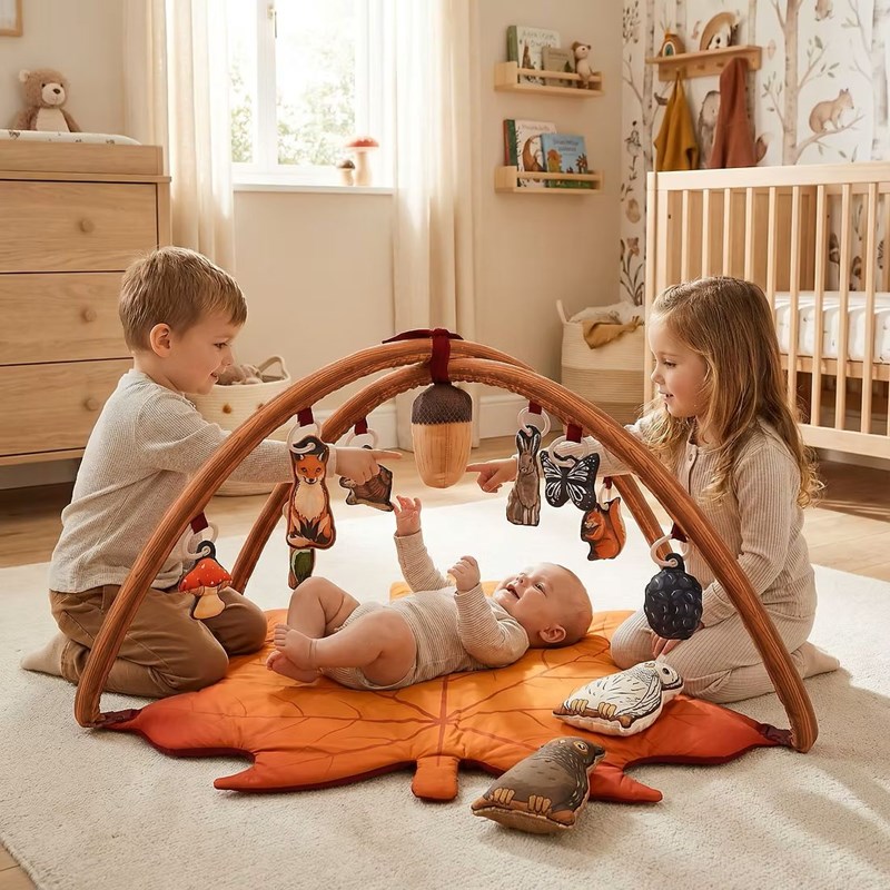 Tapis d'éveil premium 2-en-1 spirale d'activité incluse - thème: la forêt