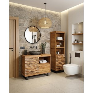 Neo - meuble salle de bain en teck parqueté 90cm