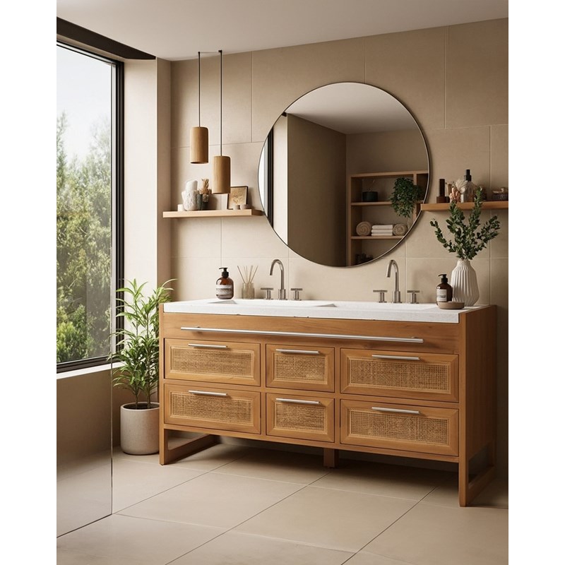 Sahara - meuble salle de bain en teck et terazzo beige 145 cm
