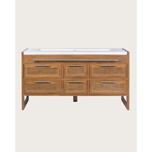 Sahara - meuble salle de bain en teck et terazzo beige 145 cm