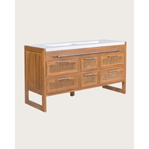 Sahara - meuble salle de bain en teck et terazzo beige 145 cm