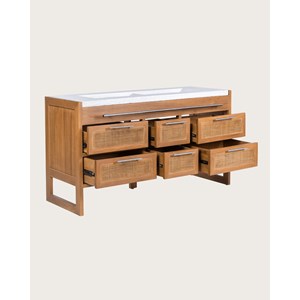 Sahara - meuble salle de bain en teck et terazzo beige 145 cm