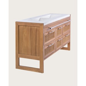 Sahara - meuble salle de bain en teck et terazzo beige 145 cm