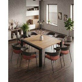 Arche - table repas carrée en teck massif et métal l130 cm 8 pers.