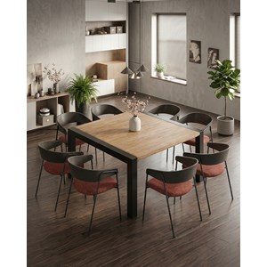 Arche - table repas carrée en teck massif et métal l130 cm 8 pers.