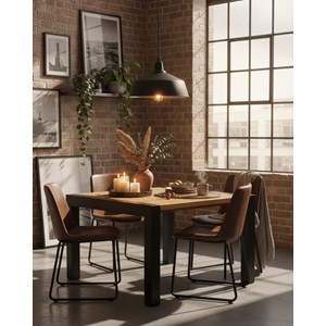 Arche - table repas carrée en teck massif et métal l130 cm 8 pers.