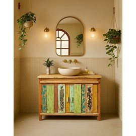 Antik - meuble sous vasque en teck de bateau recyclé