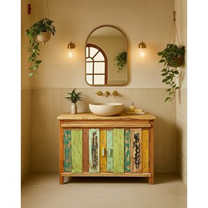 Antik - meuble sous vasque en teck de bateau recyclé