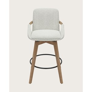 Saly - chaise de bar en tissu bouclette et pieds en bois