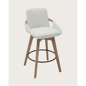 Saly - chaise de bar en tissu bouclette et pieds en bois