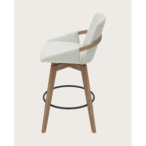Saly - chaise de bar en tissu bouclette et pieds en bois
