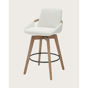Saly - chaise de bar en tissu bouclette et pieds en bois