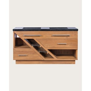 Diva - meuble salle de bain en teck et marbre terrazzo noir 145 cm