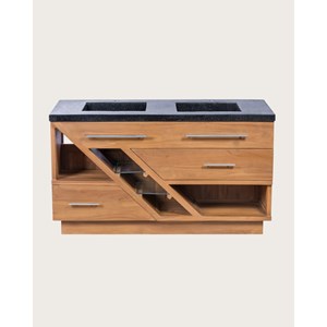 Diva - meuble salle de bain en teck et marbre terrazzo noir 145 cm