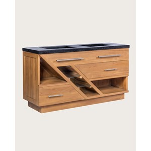 Diva - meuble salle de bain en teck et marbre terrazzo noir 145 cm