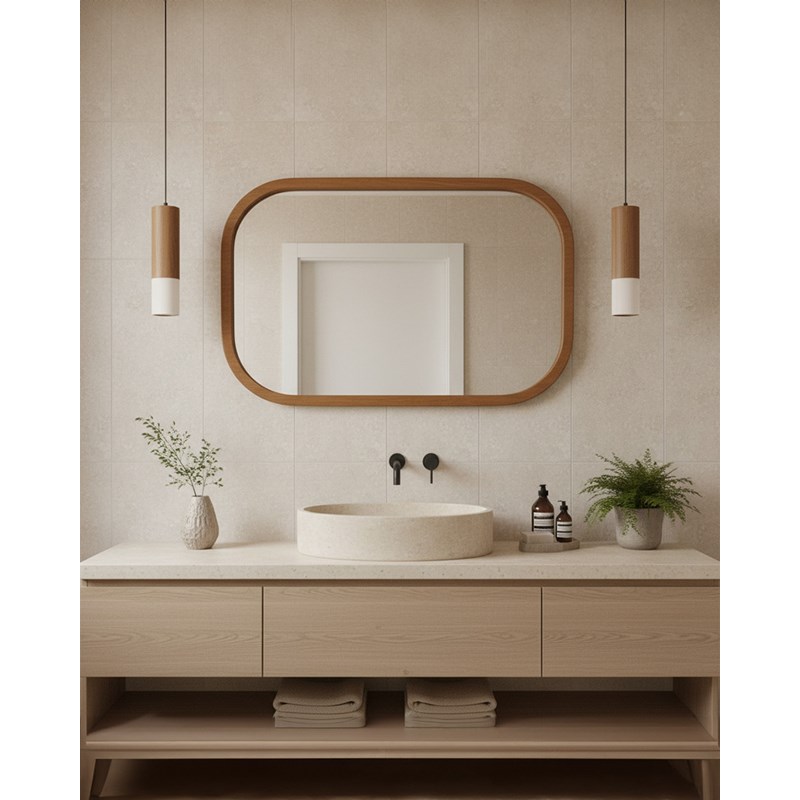 Niva - miroir rectangulaire en bois massif de manguier pour salle de bain