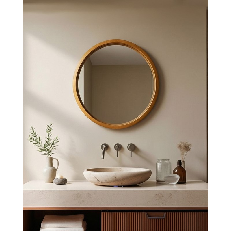 Liora - miroir rond en bois massif de manguier