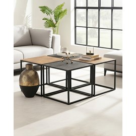Domino - table basse carrée en métal bicolore noir et doré