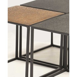 Domino - table basse carrée en métal bicolore noir et doré