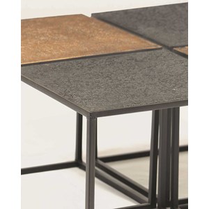 Domino - table basse carrée en métal bicolore noir et doré