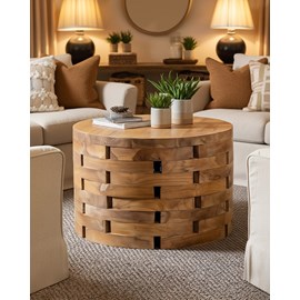 Brickle - table basse ronde en bois de teck massif