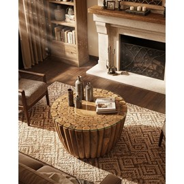 Woodle - table basse en bois massif avec plateau en verre