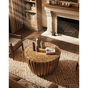 Woodle - table basse en bois massif avec plateau en verre
