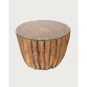 Woodle - table basse en bois massif avec plateau en verre