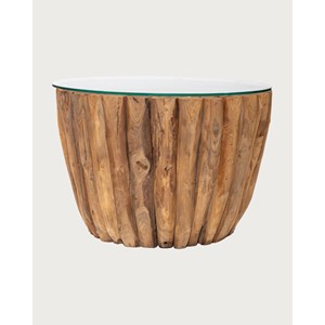 Woodle - table basse en bois massif avec plateau en verre
