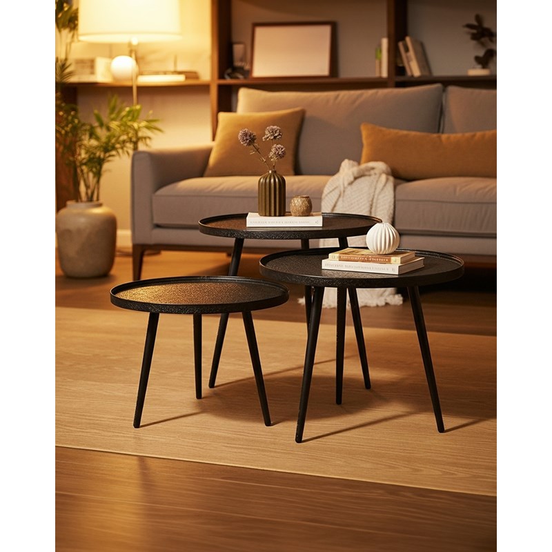 Soccoro - table basse ronde gigogne en métal noir