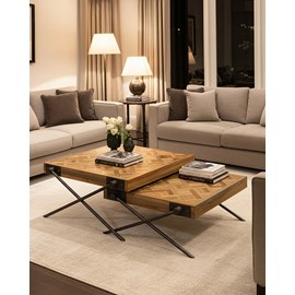 Loft - table basse carrée gigogne en teck motif chevron