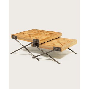 Loft - table basse carrée gigogne en teck motif chevron