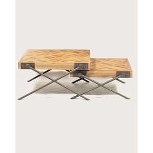 Loft - table basse carrée gigogne en teck motif chevron