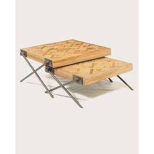 Loft - table basse carrée gigogne en teck motif chevron
