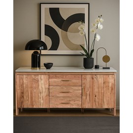 Havena - buffet en bois massif et marbre blanc 180 cm