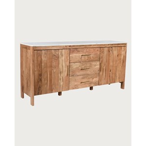 Havena - buffet en bois massif et marbre blanc 180 cm