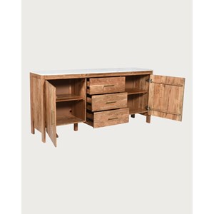 Havena - buffet en bois massif et marbre blanc 180 cm