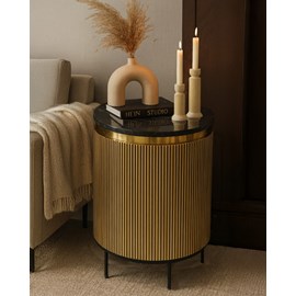 Glory - table d'appoint finition laiton vieilli avec plateau en marbre noir