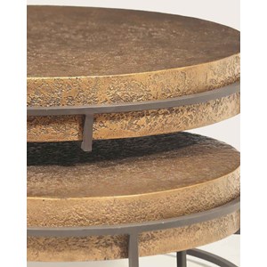Marrakech - table basse ronde gigogne en métal doré