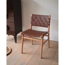 Forma - chaise en bois massif de teck et cuir tressé