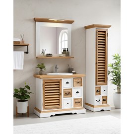 Inda - colonne de salle de bain en bois massif blanche et naturelle