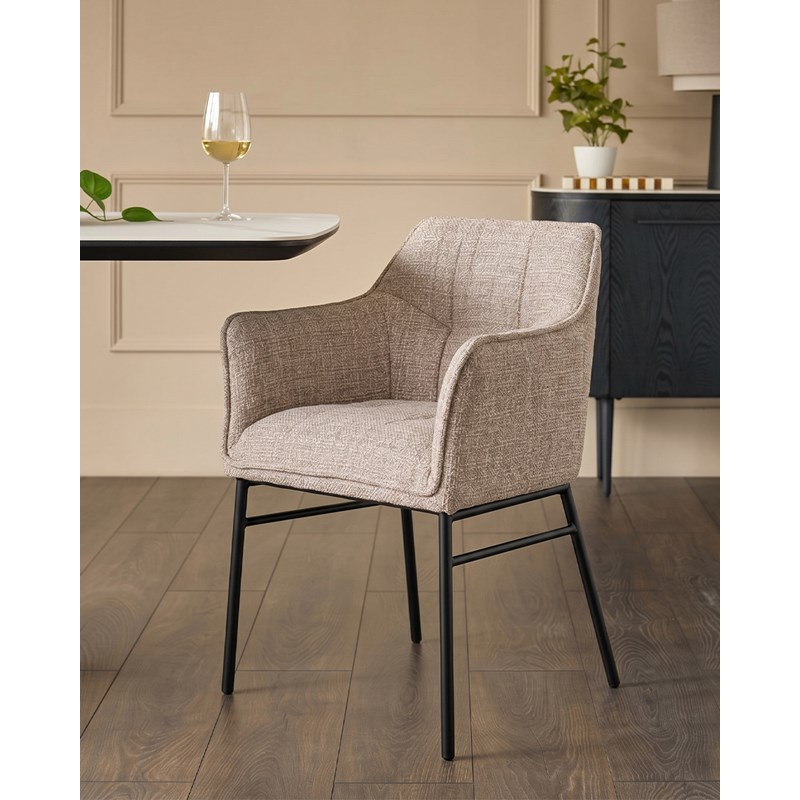 Chacha - lot de 2 chaises en tissu taupe et pieds métal