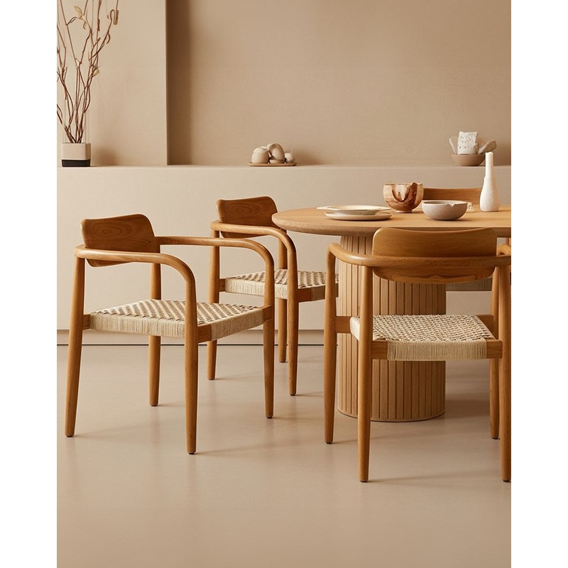Uniqka - Kimo - lot de 2 chaises kimo en teck massif et corde beige- marron