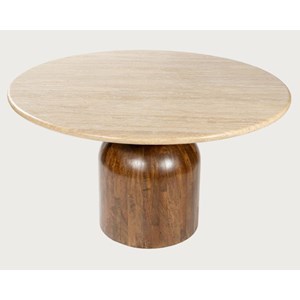 Séraphis - table salle à manger ronde avec plateau travertin bois de manguier