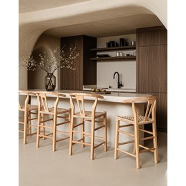 Soren - lot de 2 tabourets de bar en teck et corde tressé