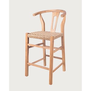 Soren - lot de 2 tabourets de bar en teck et corde tressé