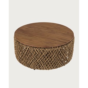 Yuda - grand table basse en bois de teck massif et tissage banane avec rangement
